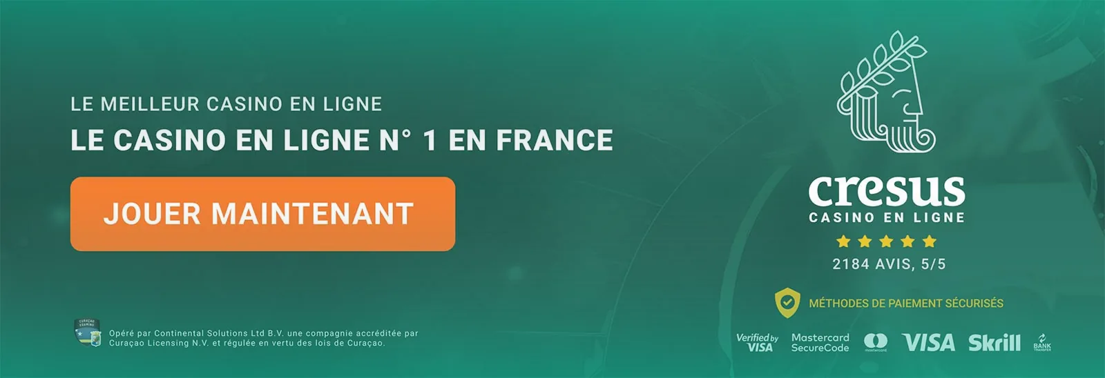 Interface de Cresus Casino en ligne